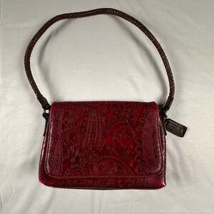 Relic Red Paisley Embossed Leather Boho Shoulder Bag